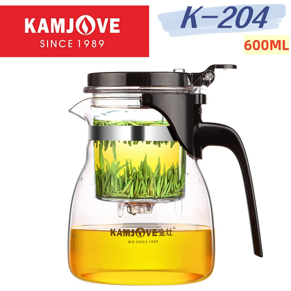 Bule de Chá de Vidro Resistente ao Calor KAMJOVE 400-900ML com Filtro de Um Toque para infusões Chaleira, Bule de Chá de Vidro com Separação