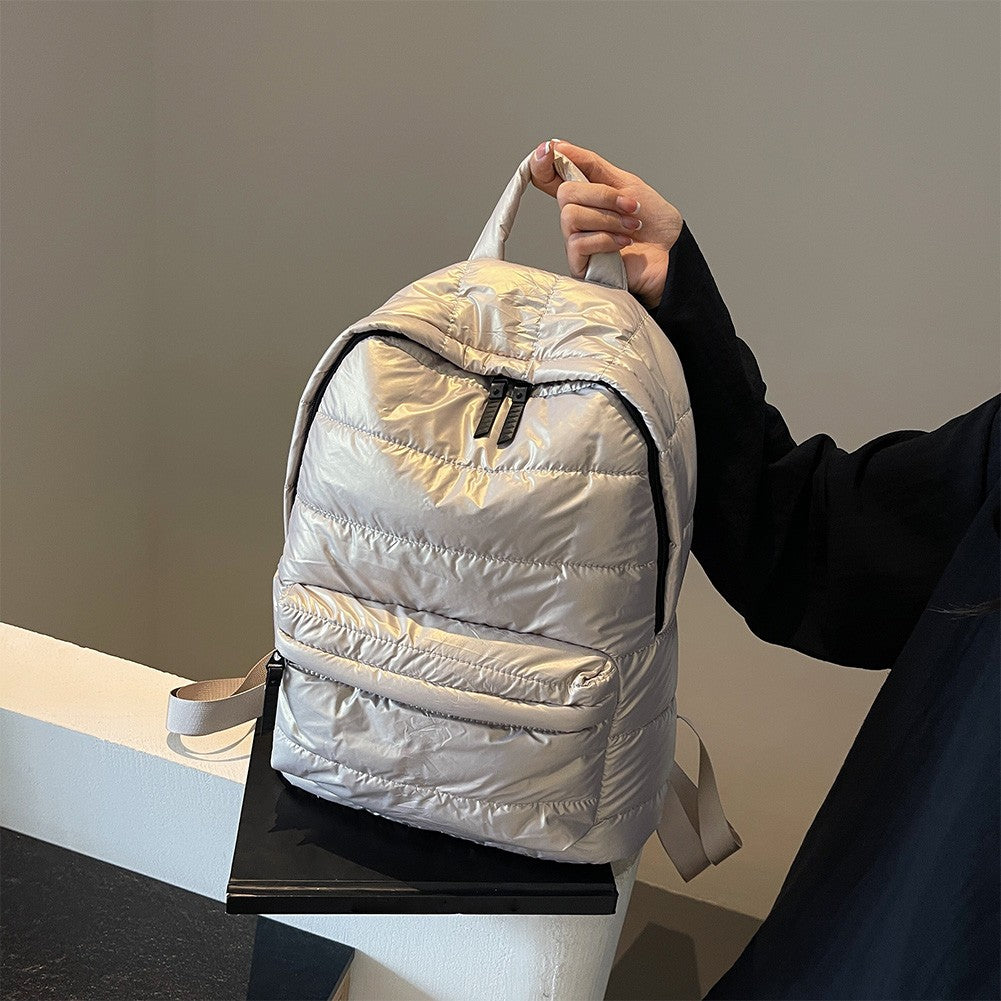 Mochila Escolar Acolchoada de Inverno para Estudantes com Grande Capacidade, Bolsa de Livros Casual de Cor Sólida com Alça Ajustável para Adolescentes