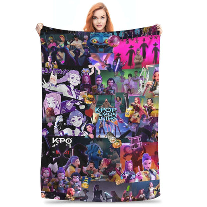 Huntrix Zoey Rumi Mira Blanket Cover Flannel KPop Demon Hunters Lightweight Throw Blankets for Outdoor Travel Bed Rug