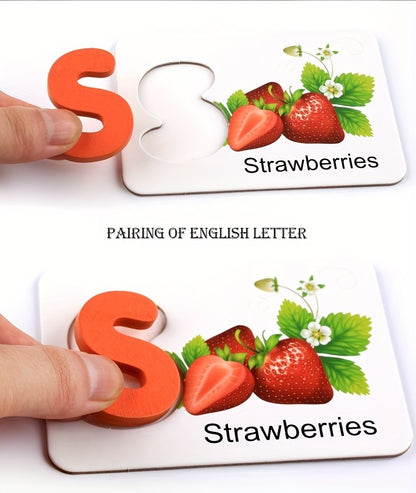 Montessori, Wooden Alphabet Cards, Children's Early Education Fruit Cognitive Cards, Kindergarten Enlightenment Puzzle Block Toy