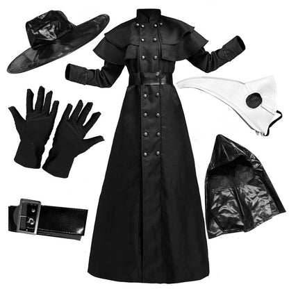 Halloween Medieval Hooded Robe Plague Doctor Costume Mask Hat for Men Monk Cosplay Steampunk Priest Horror Wizard Cloak Cape 5XL