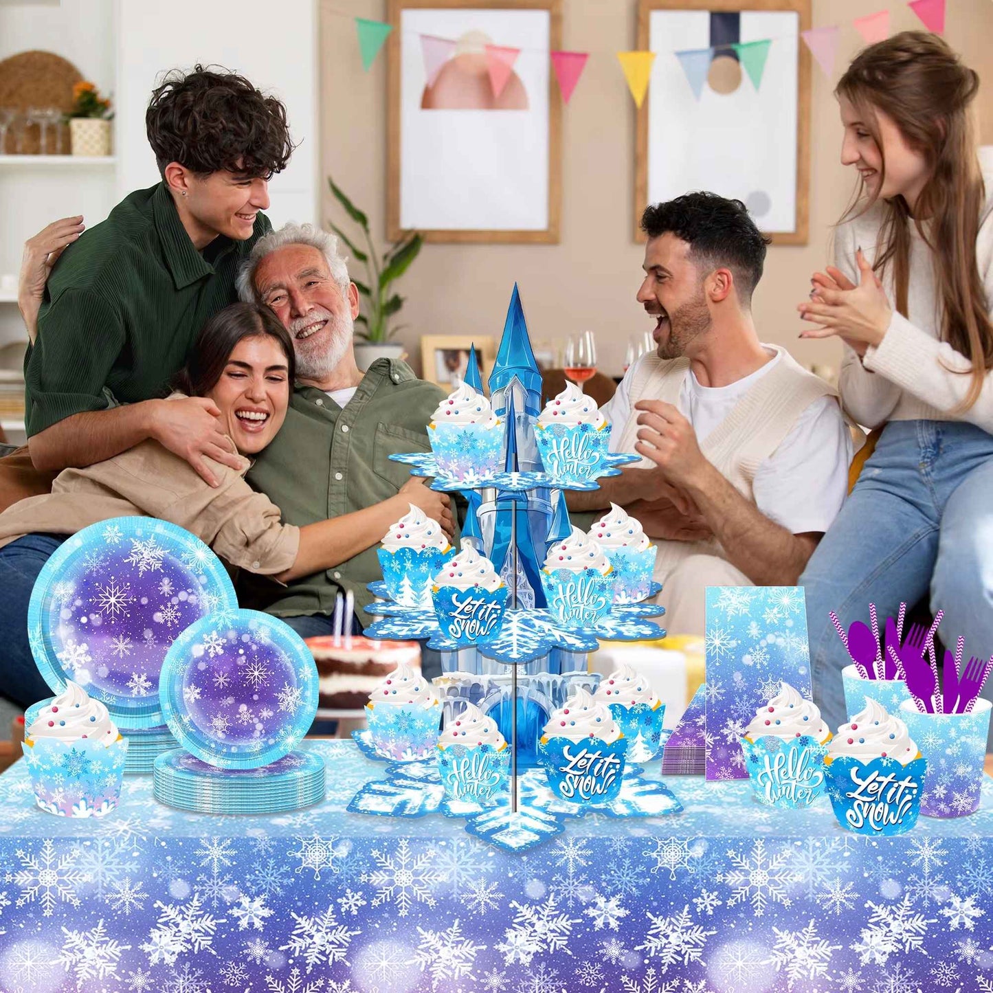 3 Tier Winter Snowflakes Castle Party Cake Display Stand Dessert Cupcake Rack Holder Kids Birthday Party Cake Tray Decor