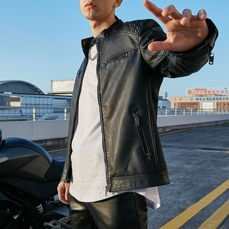 Shilin brand leather jacket men new plush thickened leather coat Slim fit Korean fashion winter casual leather jacket