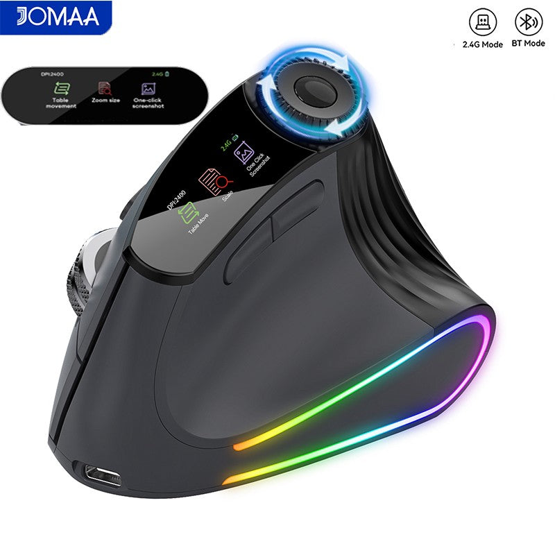 Mouse Vertical Sem Fio Jomaa RGB Retroiluminado Speed Roller com Botão de Ajuste de Função Bluetooth USB Ergonômico Click Silencioso