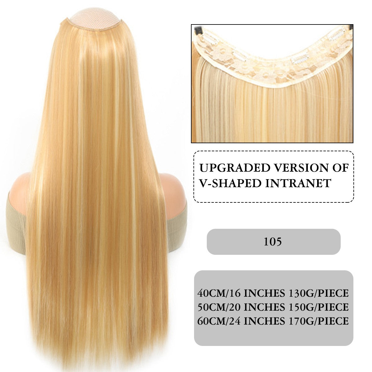Difei 16-24 inch Synthetic Long Straight Hair Extension Piece Fashion Accessories Women's Clip Hair V-shaped Wig Piece