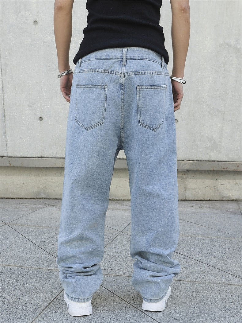 Spring Autumn Men Baggy Jeans Oversize Straight Loose Casual Denim Trousers Solid Color Streetwear Fashion Y2k Wide Leg Pants