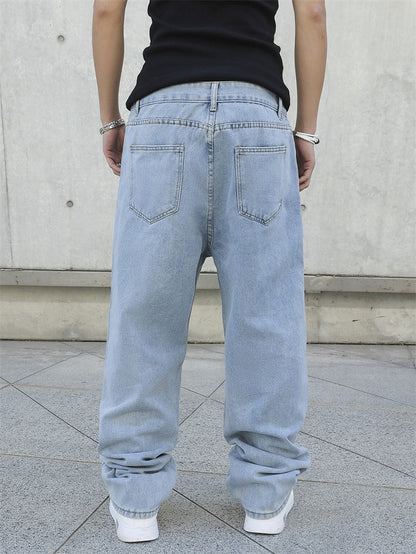 Spring Autumn Men Baggy Jeans Oversize Straight Loose Casual Denim Trousers Solid Color Streetwear Fashion Y2k Wide Leg Pants