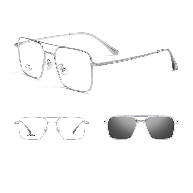 Óculos de Sol Clássicos Masculinos Polarizados com Clip On Estilo Piloto com Barra Dupla Armação de Liga de Titânio Ópticos Retrô Óculos de Sol