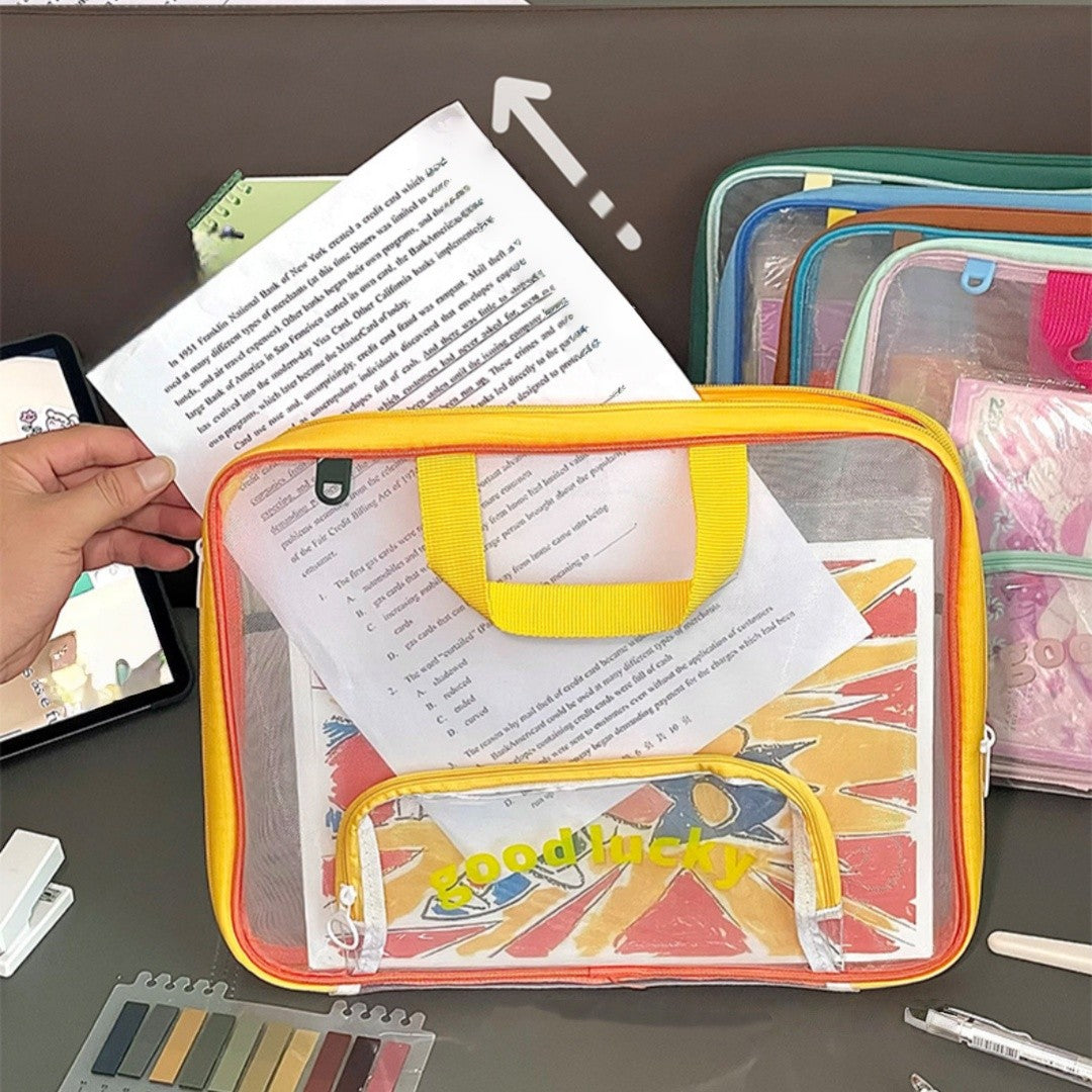 1 handheld file storage bag - 3-layer large capacity for organizers, durable file holders, school, office, home organizations -