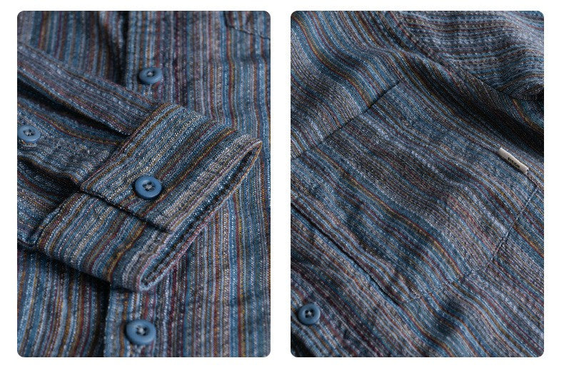 6158 Spring Fashion Japan Style Vintage Stripe Simple Cargo Shirt for Men Good Quality Cotton Long Sleeve Slim Fit Casual Blouse