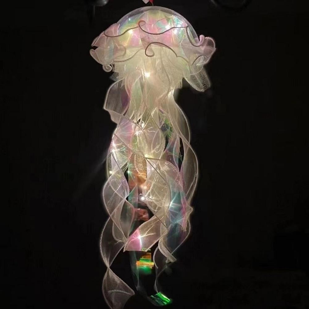 Jellyfish Bedroom Light Lamp Button Battery Hanging Ceiling Lantern with Ribbon&Bead LED Bulbs for Children Bedroom