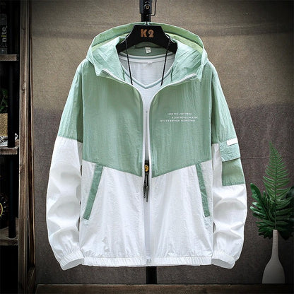 2025 Summer Skin Coats Men Ultra Light UV Sun Protection Big Size Hooded Windbreaker Jacket Men Striped Casual Outwear