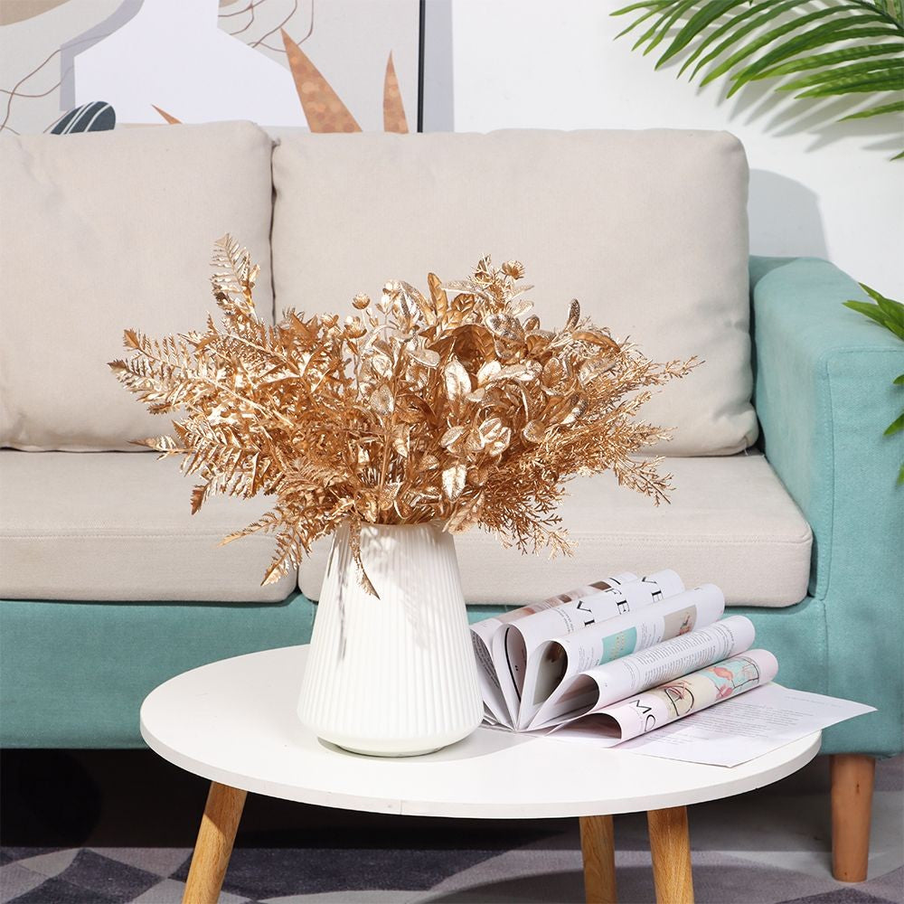 Simulation Flower Christmas Ornament Home Decorations Christmas Artificial Flower Simulation Leaf Artificial Plant Gold Silver