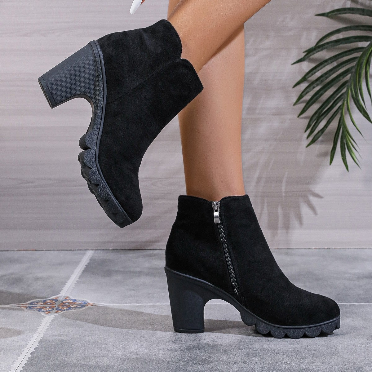 2024 New Autumn Winter Women Pumps Boots High Quality Zipper European Ladies Shoes Suede Fabric High Heels Boots Fast Delivery