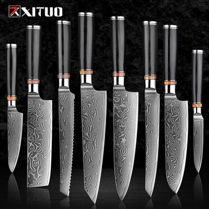 Conjunto de Facas de Cozinha de Aço Damasco Forjado para Arte 1-8 pçs Faca de Cozinha Profissional de Hotel para Fatiar e Cortar Utensílios de Cozinha Premium