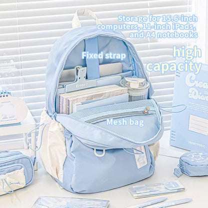 Mochila creme para estudantes com design simples e fofo de alta aparência Mochila leve e espaçosa para a dor nas costas