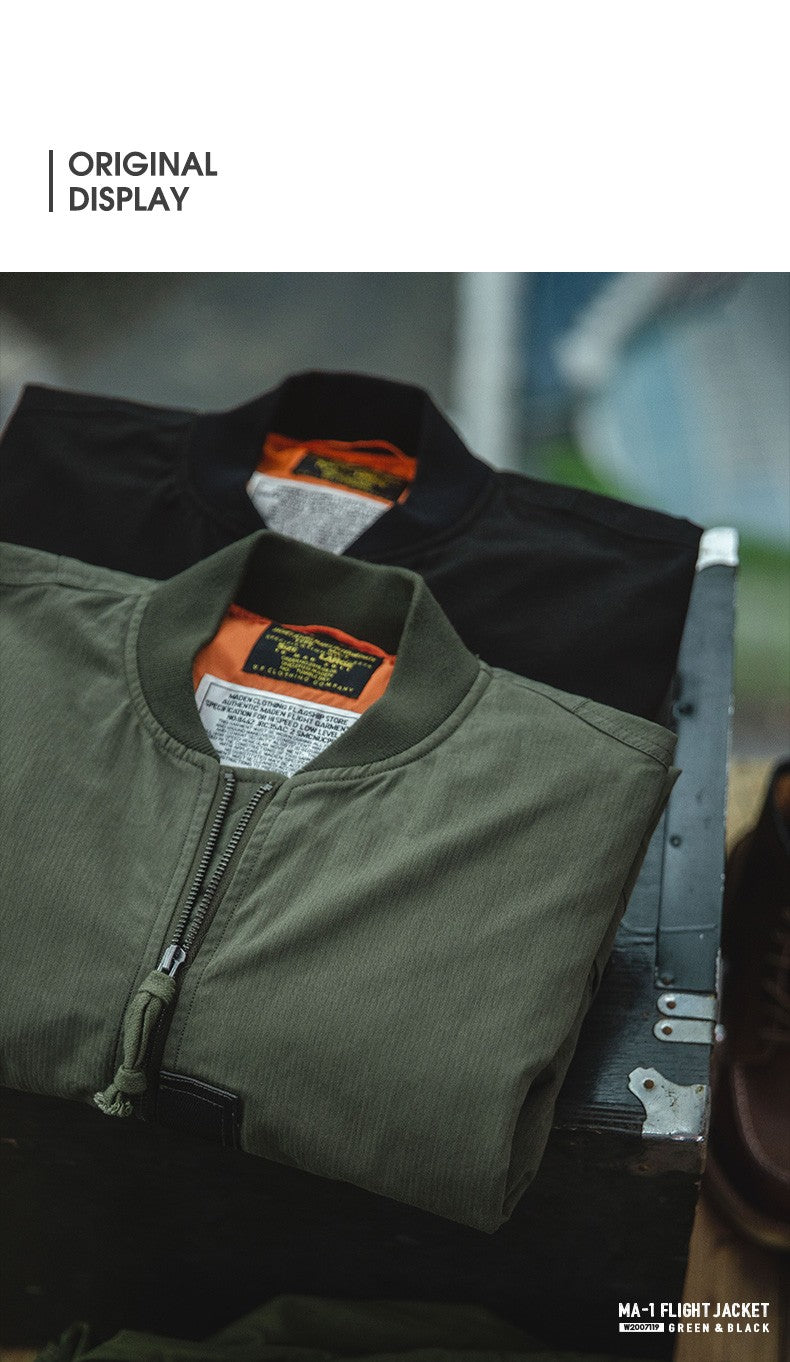 Maden Retro MA1 Bomber Flight Jackets Green Windproof Pilot Jacket Casual Motorcycle Baseball Coat for Men's Spring and Autumn