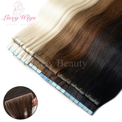 Fita Invisível de Aplique de Cabelo Humano Fita PU Injetada Dupla Face Extensões de Cabelo Preto Loiro Castanho Apliques de Fita 10 Peças