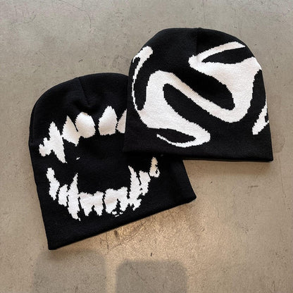 Toucas de Tricô Femininas Goth Tooth Bonés Masculinos Y2k Streetwear Moda Inverno Pullover Kpop Harajuku Vintage Quente Hip Hop Unissex