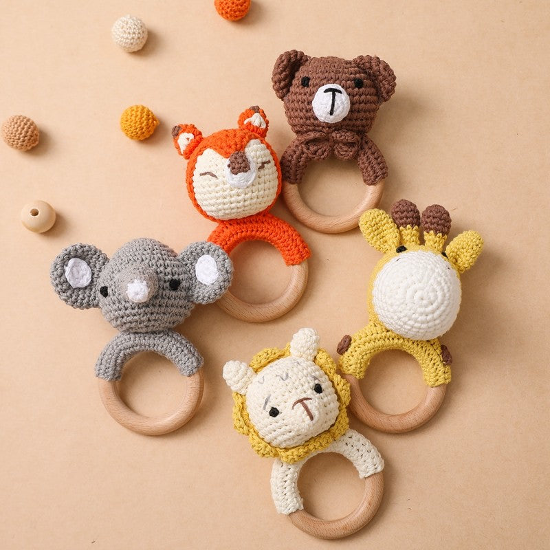 Brinquedos de Crochê para Bebês Chocalho de Animal Desenho Animado Chocalhos Musicais para Bebês Chocalho de Dentista Kawaii Brinquedo de Bebê 0-12 Meses Brinquedos Montessori
