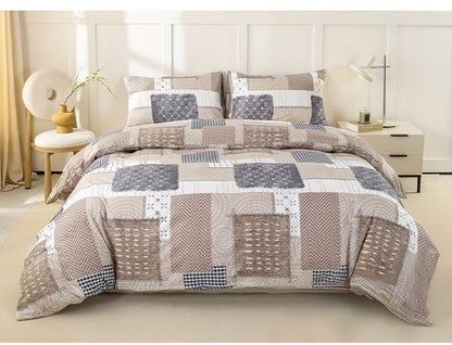 Conjunto de capa de edredom com estampa de retalhos chique de 3 peças, conjunto de cama macio e delicado para a pele inclui 1 capa de edredom e 2 fronhas