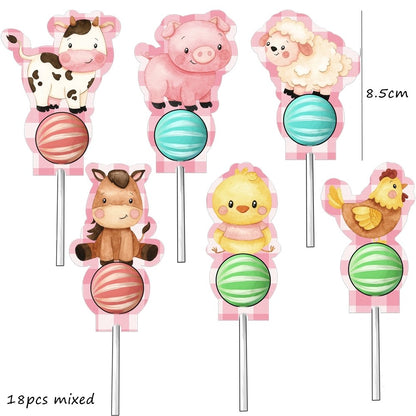 18PCS Farm Animal Lollipop Cards Carton Candy Paper Holders For Kids Baby Shower Happy Birthday Party Candy Packaging Supplies