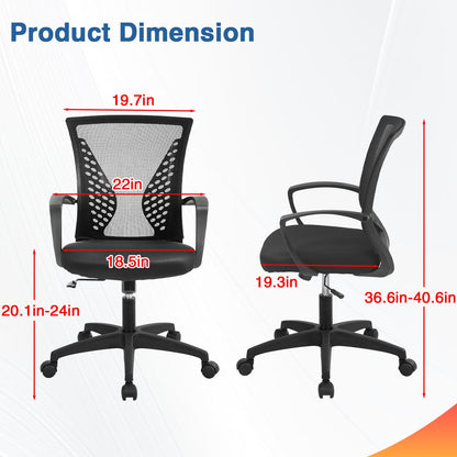 Cadeira de Escritório, Cadeira de Malha Ergonômica para Computador, Cadeira Giratória Média com Suporte Lombar e Braços