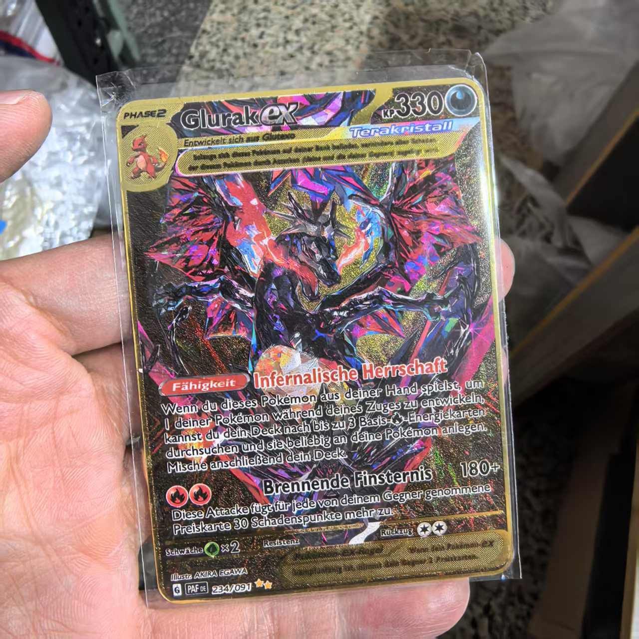 Pokémon Metal Cards em alemão Terastal Pikachu Arceus Charizard DIY Trading Flash Card Anime Cartoon Gift