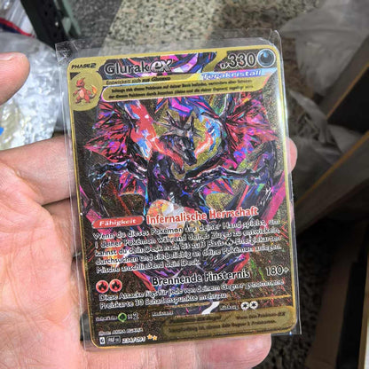 Pokémon Metal Cards em alemão Terastal Pikachu Arceus Charizard DIY Trading Flash Card Anime Cartoon Gift