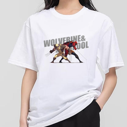 MINISO Deadpool Wolverine T Shirt Men Couple Combination Clothes Short Sleeve Collar Fashion T-shirt Man Cool Cotton Unisex Tops