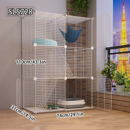 Gaiola para Gatos para Uso Doméstico, Casa para Gatos Interna com Espaço Livre, Abrigo para Gatos, Ninho para Gatos, Gaiola para Pets, Vila para Gatos Pequenos de Três Andares