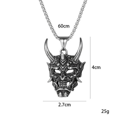 Gold Color Horn Ghost Mask Pendant Necklace For Men Retro Style Stainless Steel Neck Chain Silver Color Jewelry Halloween Gift