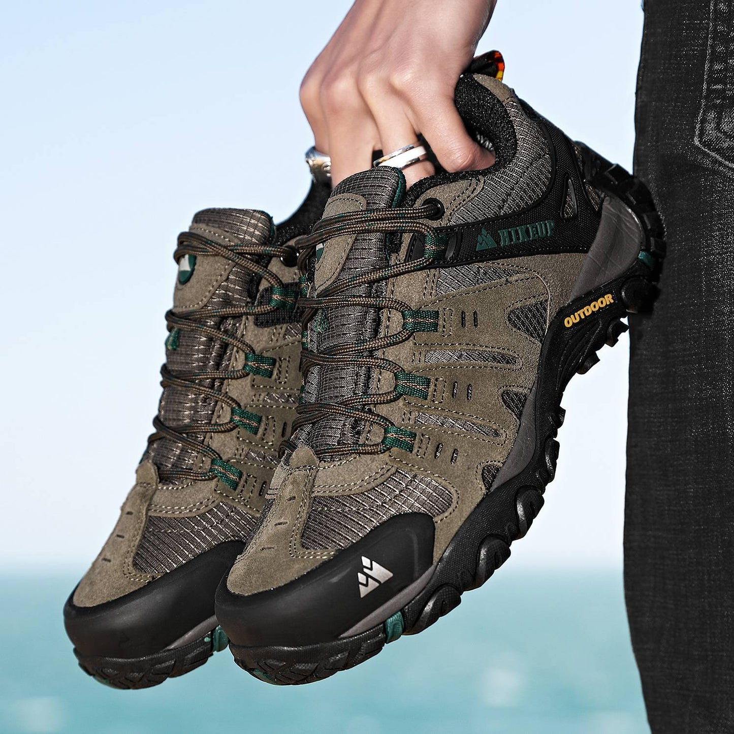 HIKEUP Tênis Masculino de Caminhada em Couro Camurça, Calçados Outdoor Resistentes ao Desgaste Masculinos para Trekking, Caminhada, Caça e Tênis Táticos