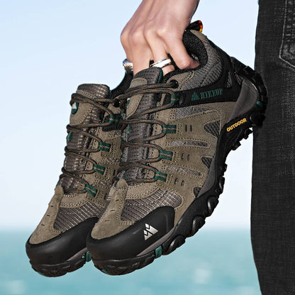 HIKEUP Tênis Masculino de Caminhada em Couro Camurça, Calçados Outdoor Resistentes ao Desgaste Masculinos para Trekking, Caminhada, Caça e Tênis Táticos