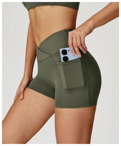 Cycling Shorts Cross Waist Head Yoga Shorts High Waist Workout Fitness Lift Butt Fitness Tights Gym Running Body Shaper Pants