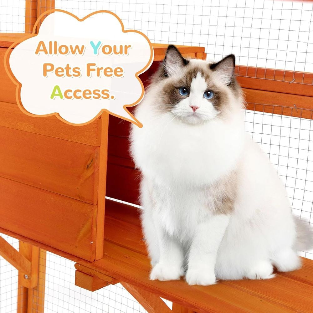 Orange Large Indoor Cat Condo with Perch, Play Area, 7 Platforms, 2 Boxes, Waterproof Roof, Safety Lock, 62.4L x 32.4W x 70H