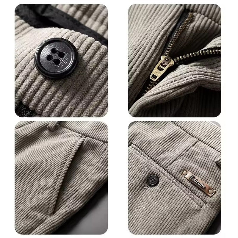 New Fleece Pants Men Casual Work Business Trousers Winter Corduroy Straight Slim Pants Outdoor Streetwear Thick Warm Sweatpants