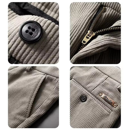 New Fleece Pants Men Casual Work Business Trousers Winter Corduroy Straight Slim Pants Outdoor Streetwear Thick Warm Sweatpants