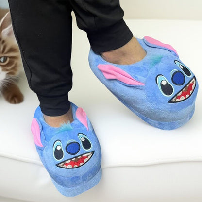 Chinelo de Algodão Disney Stitch Anime Desenho Animado Quente de Inverno Para Dentro de Casa Brinquedos Pelúcia Pantufas Feminino Menina Presentes de Natal