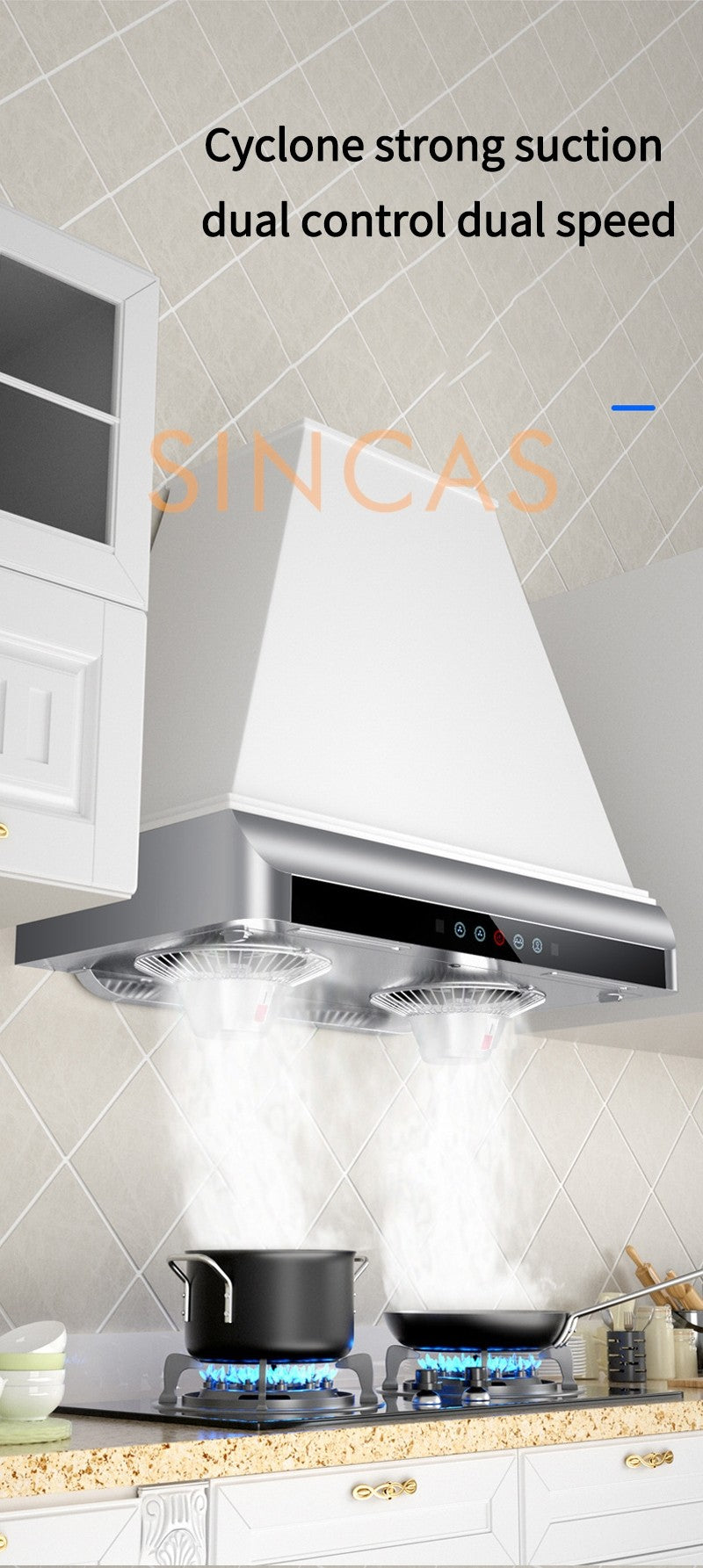 Ultrathin Range Hood For Kitchen Top Suction Dual Motor Strong Suction Force Kitchen Ventilator Energy Conservation Wide 710mm