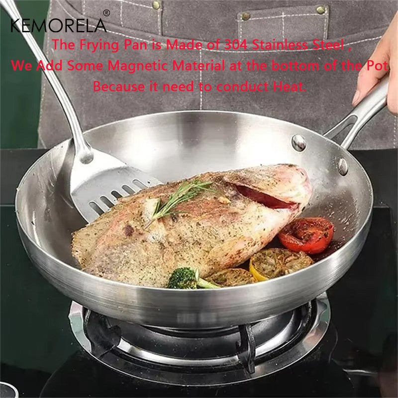 2/3 PEÇAS Frigideira 22/24/26/28CM Aço Inoxidável 304 Panela Wok 2MM de Espessura 5 Camadas de Aço Panelas Antiaderentes de Grau Alimentício para Cozinhar