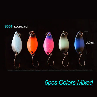 TOMA Fishing Spoons Metal Trout Lures 5pcs 2.2g 2.5g 3g 4.5g 5g Small Hard Bait Sequins Spinner Fishing Spoon with Single Hook
