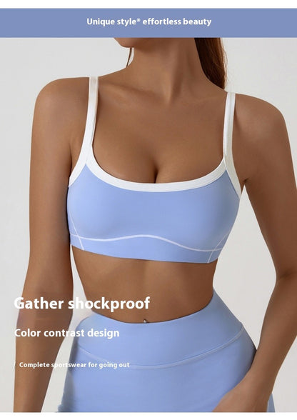 Yoga Sports Bra Color Clashing Shock Absorbing Brassiere Women Full Cup Breathable Gym Tube top Bra Yoga Workout Underwear