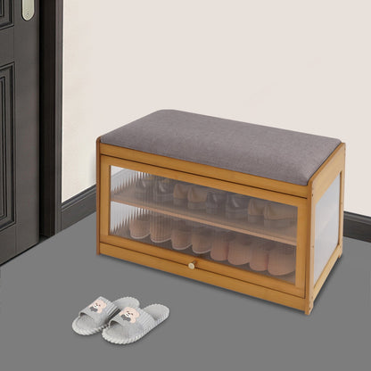 Brown Entryway Shoe Bench Shoe, Rack Bench with Cushion, Modern Hallway Sitting Stool for Home, Living Room, Porch