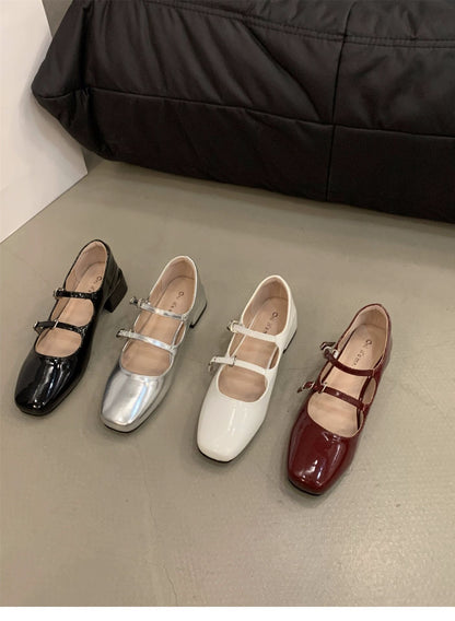 Mary Jane Shoes for Women  Retro Medium Heel Women's Single Shoes Fashion Gloss Soft Comfort Ballet Shoes Zapatos De Mujer
