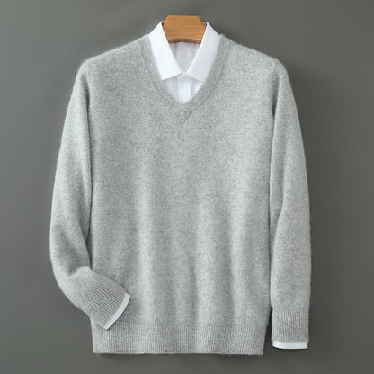 Autumn And Winter New Warm Pure Mink Cashmere Sweater Men's V-neck Pullover Thickened Plus Size Knitted Bottoming Shirt