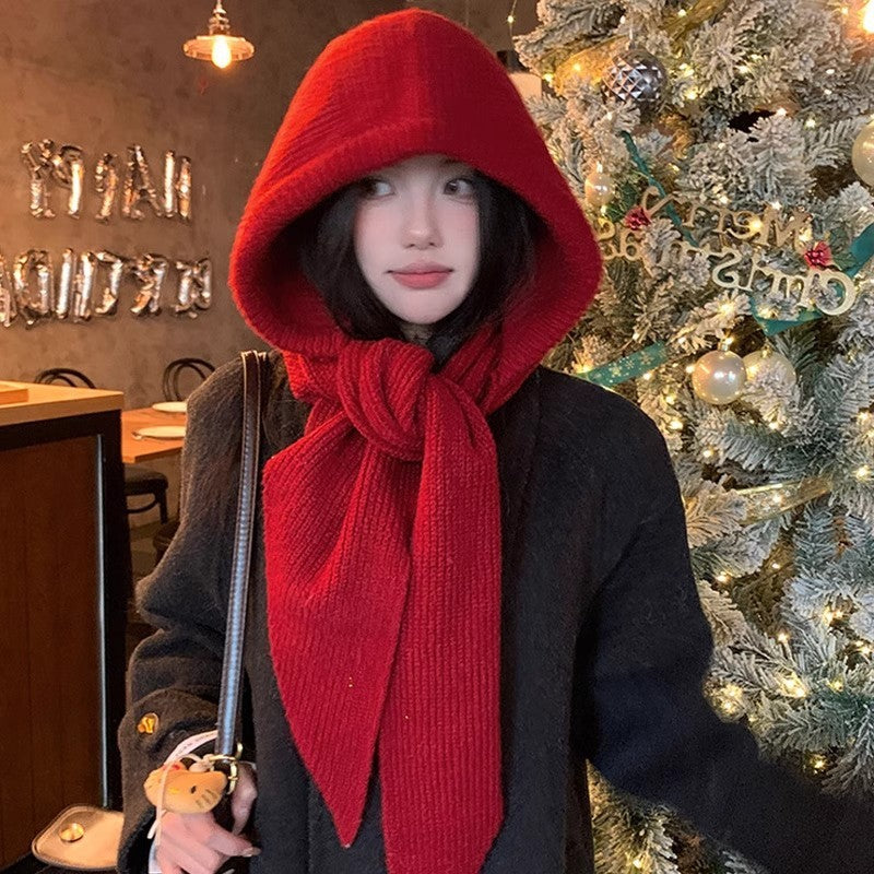 Knitted Winter Balaclava One-piece Thickened Scarf Cap Winter Accessories Hooded Hat Neck Protection Scarf Cold Weather New