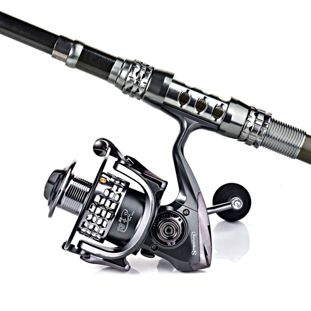 Sougayilang 1.8-3.3m Carbon Fiber Spinning Fishing Rod and 13+1BB Fishing Reel Combo Telescopic Fishing Pole Spinning Reel Kit