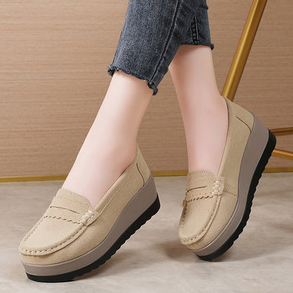 Ngouxm Women Flat Platform Loafers Ladies Elegant Suede Leather Moccasins Shoes Woman Slip On Moccasin Women's Casual Shoes