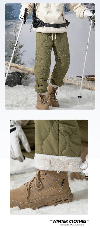 Calça de Inverno Masculina Impermeável de Esqui, Quente, em Lã Grossa e Reta, de Algodão, Calça Feminina Casual Acolchoada à Prova de Frio